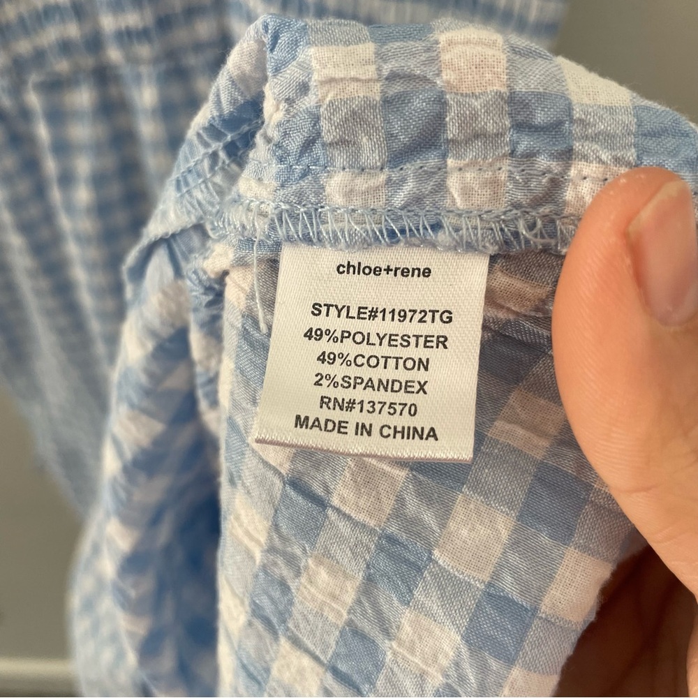 Chloe + Rene Blue/White Gingham Smocked Sundress Large Flutter Sleeve Dress - Picture 7 of 10